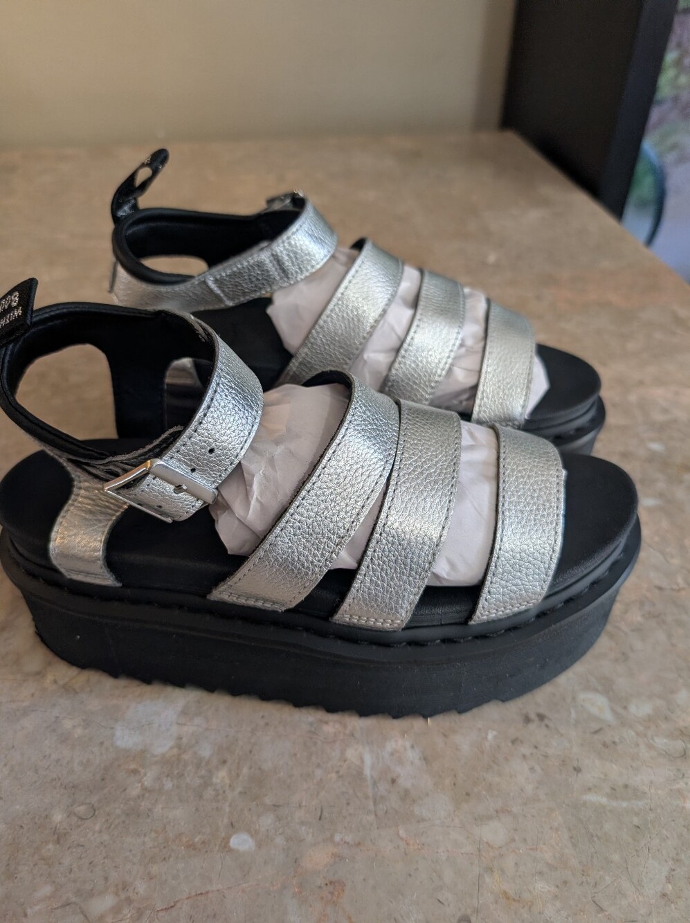 Dr Martens Blaire Metallic Silver Leather Platform Sandals Punk Women's Size 9